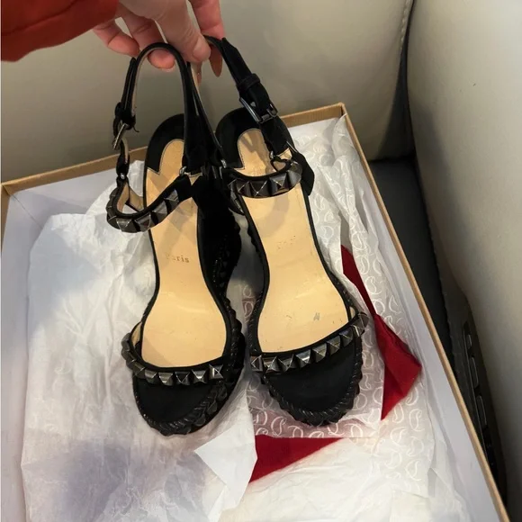 Christian Louboutin Black Studded Espadrille Wedge Sandals - Picture 6 of 7